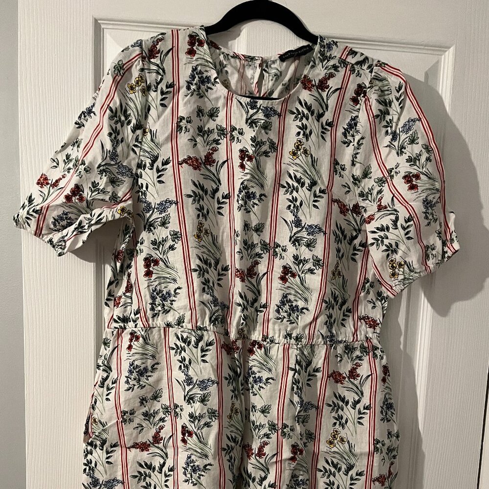 Saks Fifth Avenue White Floral Linen Mini Dress Size L NWOT
